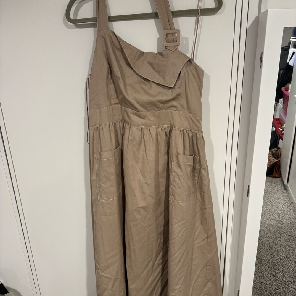 Chic One Shoulder Tan Dress